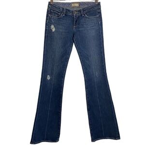 Paige Laurel Canyon Distressed Mid Rise Flare Medium Blue Wash Jeans Stretch 27
